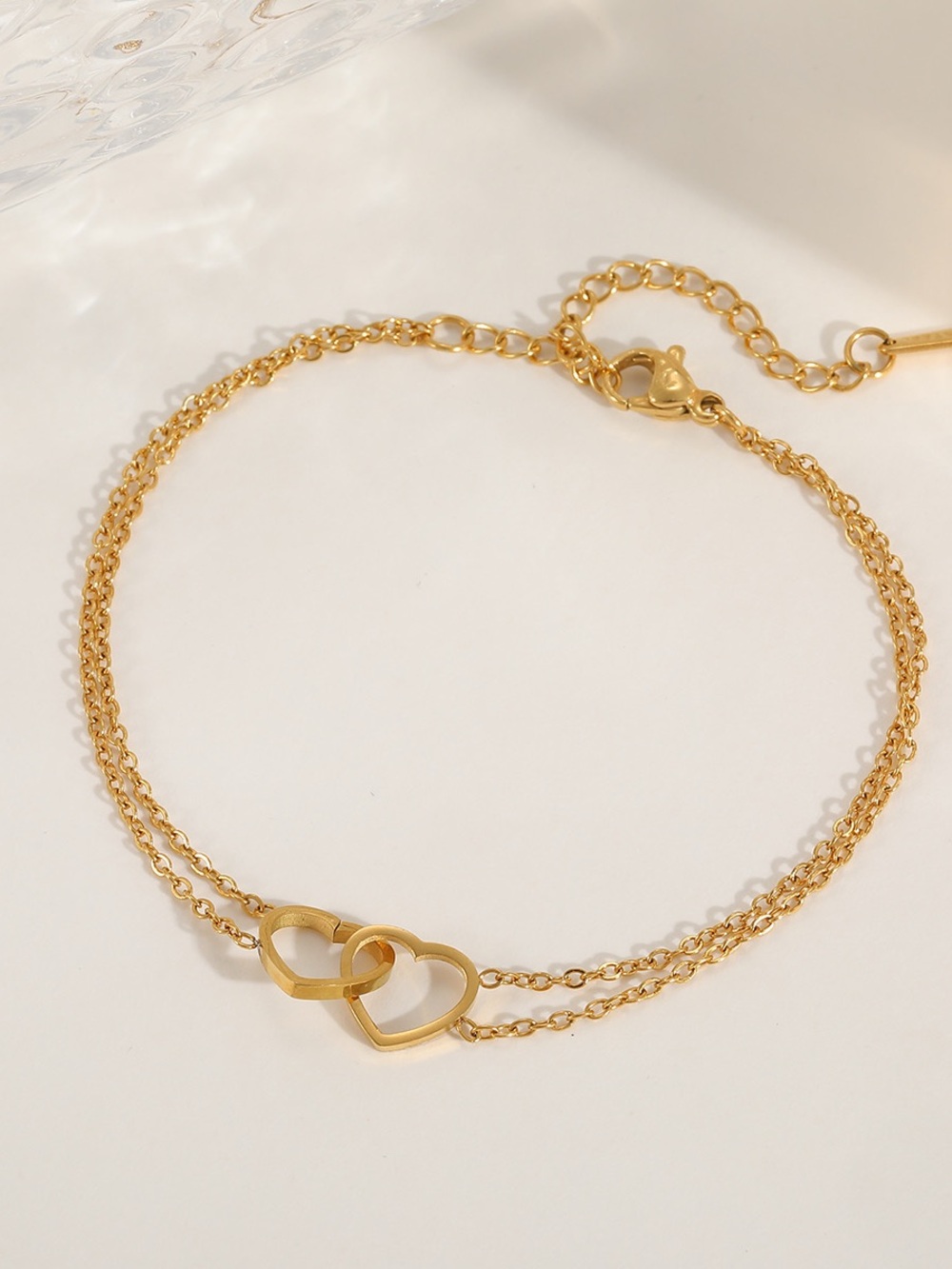 Gold Double-Heart Double Chain Bracelet - Women's Jewelry